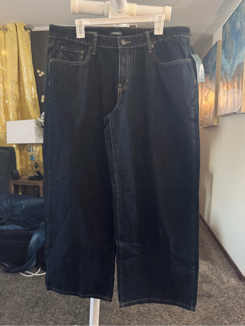 wild fable Men's Dark Indigo Relaxed Wide-Leg Jeans